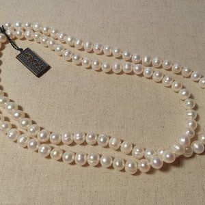 Beautiful Vintage Honora 36" Cultured Baroque White Pearls Sterling Silver Clasp
